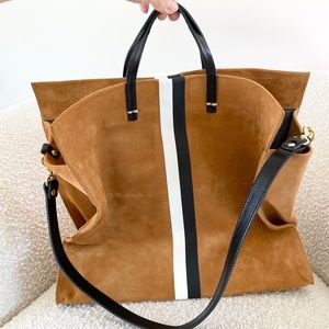 Clare Vivier Simple Tote Camel Suede Black White Stripe